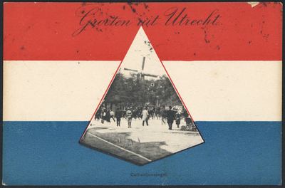 606122 Gezicht op de Catharijnesingel te Utrecht, ter hoogte van de Catharijnebrug, met op de achtergrond de molen de ...